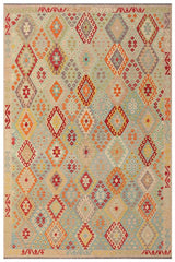 Flat Weave Kilim Antique Navaho Vintage handmade Geometric Kilim Blue Purple Hand-Woven Rectangle 100% Wool Area Rug 9x12