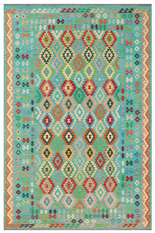 Flat Weave Kilim Antique Navaho Vintage handmade Geometric Kilim Blue Red Hand-Woven Rectangle 100% Wool Area Rug 9x12