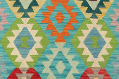 Flat Weave Kilim Antique Navaho Vintage handmade Geometric Kilim Blue Red Hand-Woven Rectangle 100% Wool Area Rug 9x12