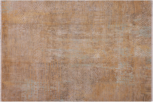 handmade Modern Modern Tan Blue Hand Knotted RECTANGLE WOOL&SILK area rug 9' x 12'