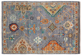 handmade Traditional Oushak Gray Blue Hand Knotted RECTANGLE 100% WOOL area rug 5' x 8'