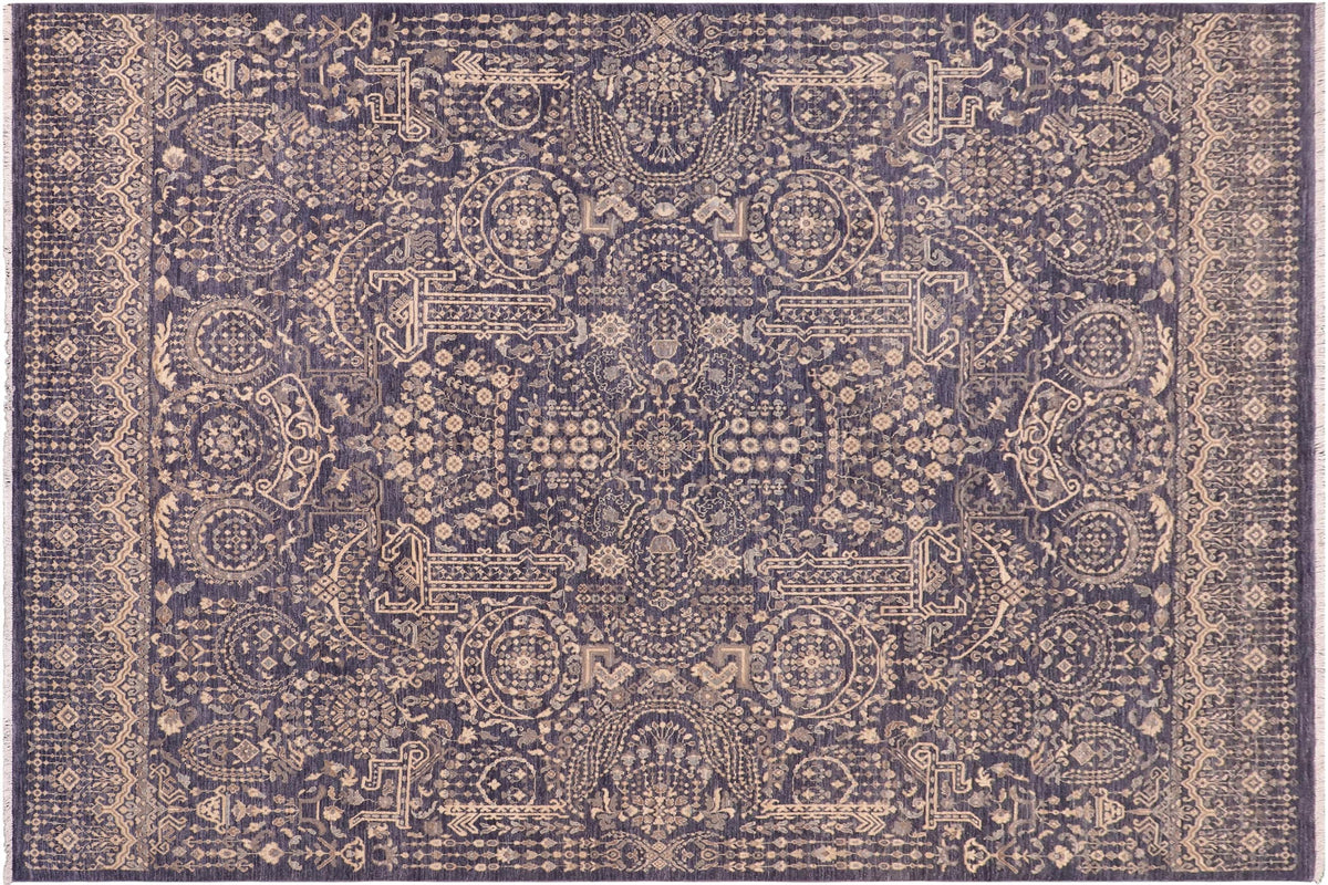 8x10 hand knotted transitional wool rug in gray and beige - Bohemian Frederic