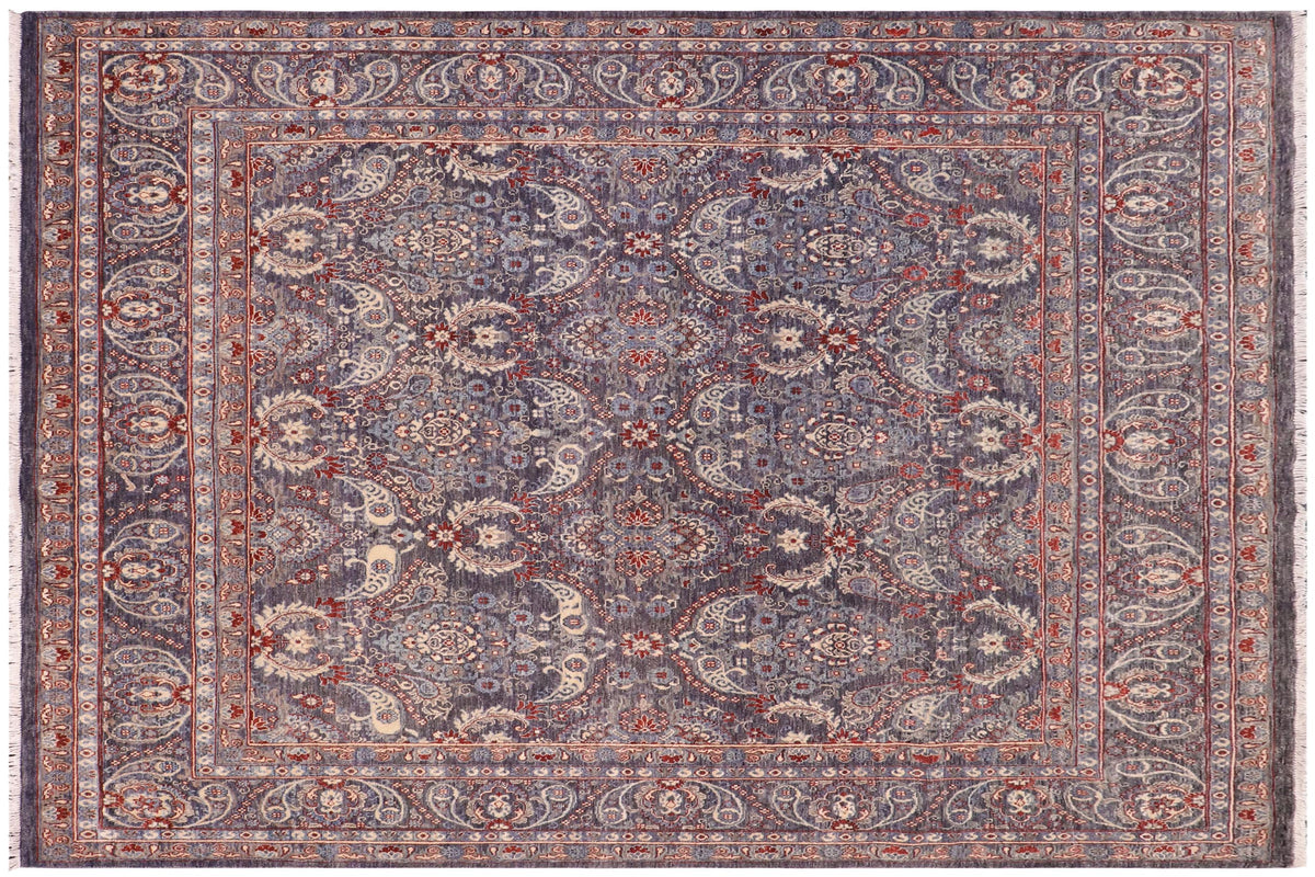 8x8 hand knotted transitional wool rug in gray and blue - Boho Chic Alex