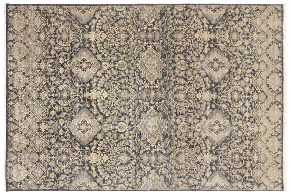 handmade Transitional Kafkaz Gray Blue Hand Knotted RECTANGLE 100% WOOL area rug 5' x 8'
