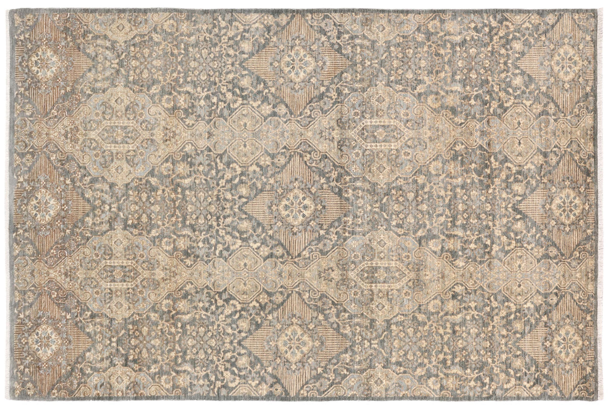 6x9 hand knotted modern wool rug in gray and blue - Chic Brenden