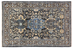 handmade Traditional Kafkaz Gray Blue Hand Knotted RECTANGLE 100% WOOL area rug 4x6