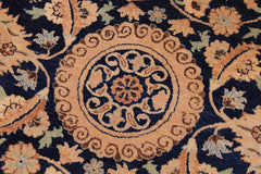 Semi-Antique Agra Tabriz Dena Blue/Tan Wool Rug - 8'10'' x 12'5''