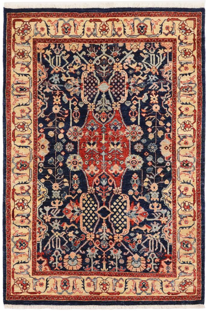 handmade Traditional Kafkaz Blue Tan Hand Knotted RECTANGLE 100% WOOL area rug 4 x 6