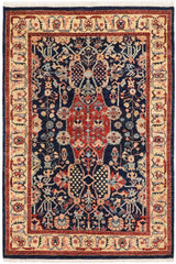 handmade Traditional Kafkaz Blue Tan Hand Knotted RECTANGLE 100% WOOL area rug 4 x 6