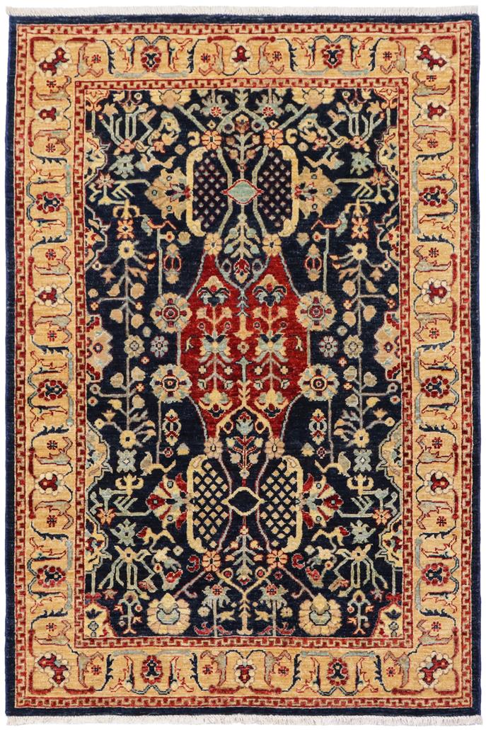 handmade Traditional Kafkaz Blue Tan Hand Knotted RECTANGLE 100% WOOL area rug 4 x 6