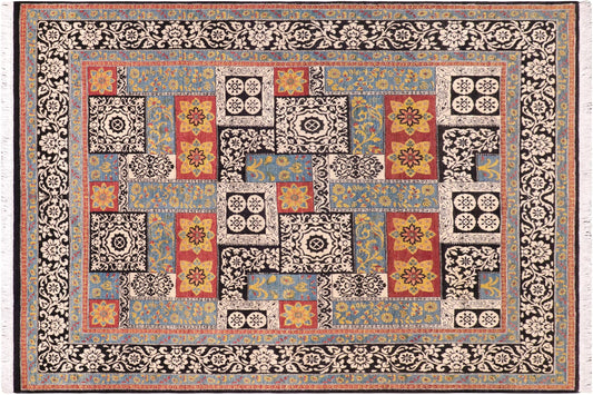 handmade Modern Kafkaz Rust Black Hand Knotted RECTANGLE 100% WOOL area rug 8' x 10'