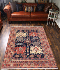 handmade Transitional Kafkaz Blue Rust Hand Knotted RECTANGLE 100% WOOL area rug 5' x 7'