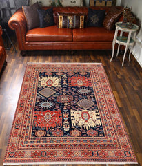 handmade Traditional Kafkaz Blue Rust Hand Knotted RECTANGLE 100% WOOL area rug 5 x 7