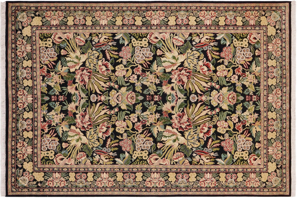 handmade Transitional Basarabian Black Beige Hand Knotted RECTANGLE 100% WOOL area rug 6x9