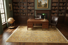handmade Transitional Tabriz Gold Green Hand Knotted RECTANGLE 100% WOOL area rug 6x9