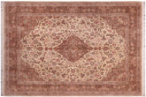 handmade Traditional Kashan Ivory Brown Hand Knotted RECTANGLE 100% WOOL area rug 9x12