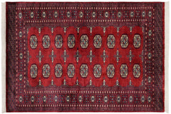 handmade Geometric Bokhara Red Blue Hand Knotted RECTANGLE 100% WOOL area rug 4X6