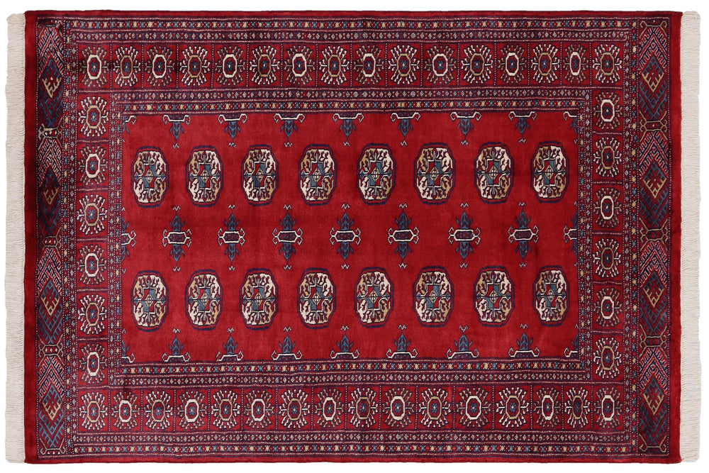 handmade Geometric Bokhara Red Blue Hand Knotted RECTANGLE 100% WOOL area rug 4X6