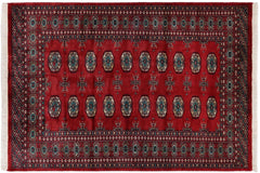 handmade Geometric Bokhara Red Green Hand Knotted RECTANGLE 100% WOOL area rug 4X6