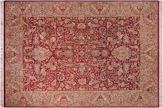 handmade Traditional Aness Red Tan Hand Knotted RECTANGLE 100% WOOL area rug 9x12