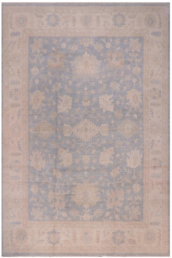 handmade Traditional Oushak Blue Beige Hand Knotted RECTANGLE 100% WOOL area rug 12 x 15