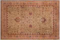 handmade Transitional Kashan Taupe Brown Hand Knotted RECTANGLE 100% WOOL area rug 9x12