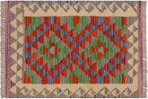 handmade Geometric Kilim Gray Beige Hand-Woven RECTANGLE 100% WOOL area rug 2' x 3'