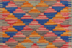 Flat Weave Kilim Antique Navaho Vintage handmade Geometric Kilim Blue Beige Hand-Woven Rectangle 100% Wool Area Rug 2x3