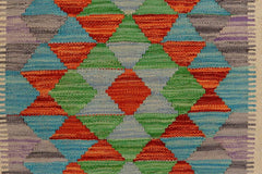 Flat Weave Kilim Antique Navaho Vintage handmade Geometric Kilim Beige Blue Hand-Woven Rectangle 100% Wool Area Rug 2x3