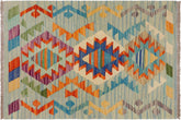 handmade Geometric Kilim Blue Beige Hand-Woven RECTANGLE 100% WOOL area rug 2' x 3'