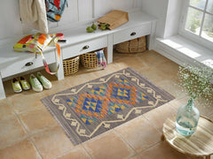 handmade Geometric Kilim Gray Beige Hand-Woven RECTANGLE 100% WOOL area rug 2' x 3'