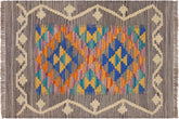 handmade Geometric Kilim Gray Beige Hand-Woven RECTANGLE 100% WOOL area rug 2' x 3'