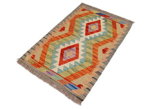 Flat Weave Kilim Antique Navaho Vintage handmade Geometric Kilim Gray Rust Hand-Woven Rectangle 100% Wool Area Rug 2x3