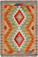 Flat Weave Kilim Antique Navaho Vintage handmade Geometric Kilim Gray Rust Hand-Woven Rectangle 100% Wool Area Rug 2x3