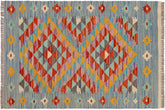 handmade Geometric Kilim Blue Rust Hand-Woven RECTANGLE 100% WOOL area rug 2' x 3'