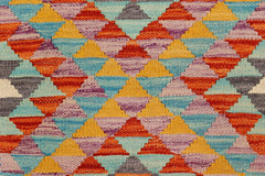 Flat Weave Kilim Antique Navaho Vintage handmade Geometric Kilim Blue Rust Hand-Woven Rectangle 100% Wool Area Rug 2x3