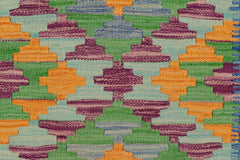 Flat Weave Kilim Antique Navaho Vintage handmade Geometric Kilim Blue Gold Hand-Woven Rectangle 100% Wool Area Rug 2x3