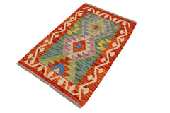 Flat Weave Kilim Antique Navaho Vintage handmade Geometric Kilim Rust Gray Hand-Woven Rectangle 100% Wool Area Rug 2x3
