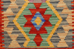 Flat Weave Kilim Antique Navaho Vintage handmade Geometric Kilim Red Beige Hand-Woven Rectangle 100% Wool Area Rug 2x3