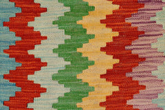 Flat Weave Kilim Antique Navaho Vintage handmade Modern Kilim Rust Blue Hand-Woven Rectangle 100% Wool Area Rug 2x3