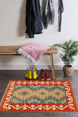 Flat Weave Kilim Antique Navaho Vintage handmade Geometric Kilim Rust Beige Hand-Woven Rectangle 100% Wool Area Rug 2x3