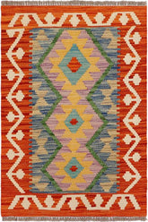 Flat Weave Kilim Antique Navaho Vintage handmade Geometric Kilim Rust Beige Hand-Woven Rectangle 100% Wool Area Rug 2x3