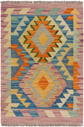 Flat Weave Kilim Antique Navaho Vintage handmade Geometric Kilim Purple Beige Hand-Woven Rectangle 100% Wool Area Rug 2x3