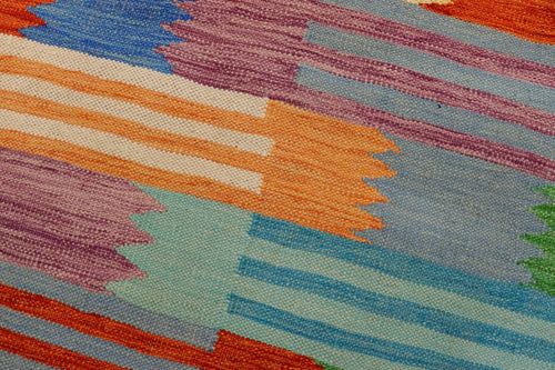 handmade Modern Kilim Blue Rust Hand-Woven RECTANGLE 100% WOOL area rug 4x6