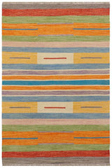 Flat Weave Kilim Antique Navaho Vintage handmade Modern Kilim Blue Beige Hand-Woven Rectangle 100% Wool Area Rug 4x6