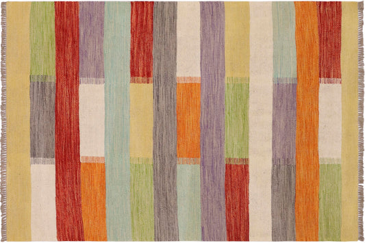 handmade Modern Kilim Beige Gray Hand-Woven RECTANGLE 100% WOOL area rug 3x5