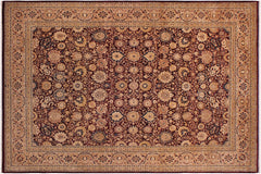 handmade Transitional Tabriz Maroon Tan Hand Knotted RECTANGLE 100% WOOL area rug 9x12