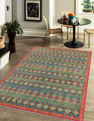 handmade Modern Balouchi Blue Orange Hand Knotted RECTANGLE 100% WOOL area rug 5x8