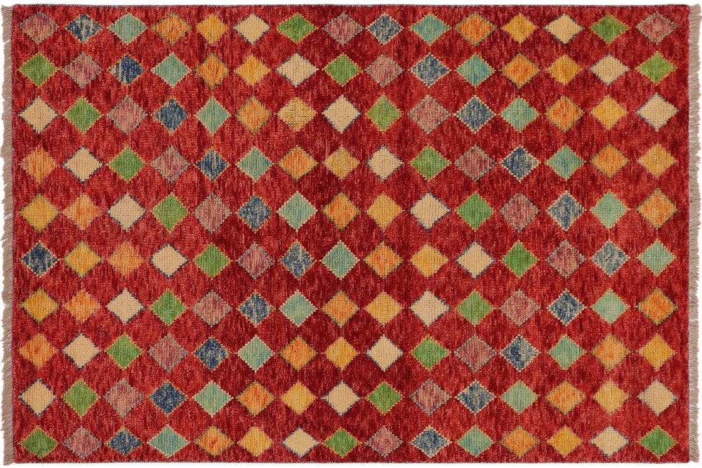 handmade Modern Balouchi Red Blue Hand Knotted RECTANGLE 100% WOOL area rug 3x5
