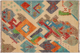 handmade Modern Balouchi Beige Blue Hand Knotted RECTANGLE 100% WOOL area rug 4x5